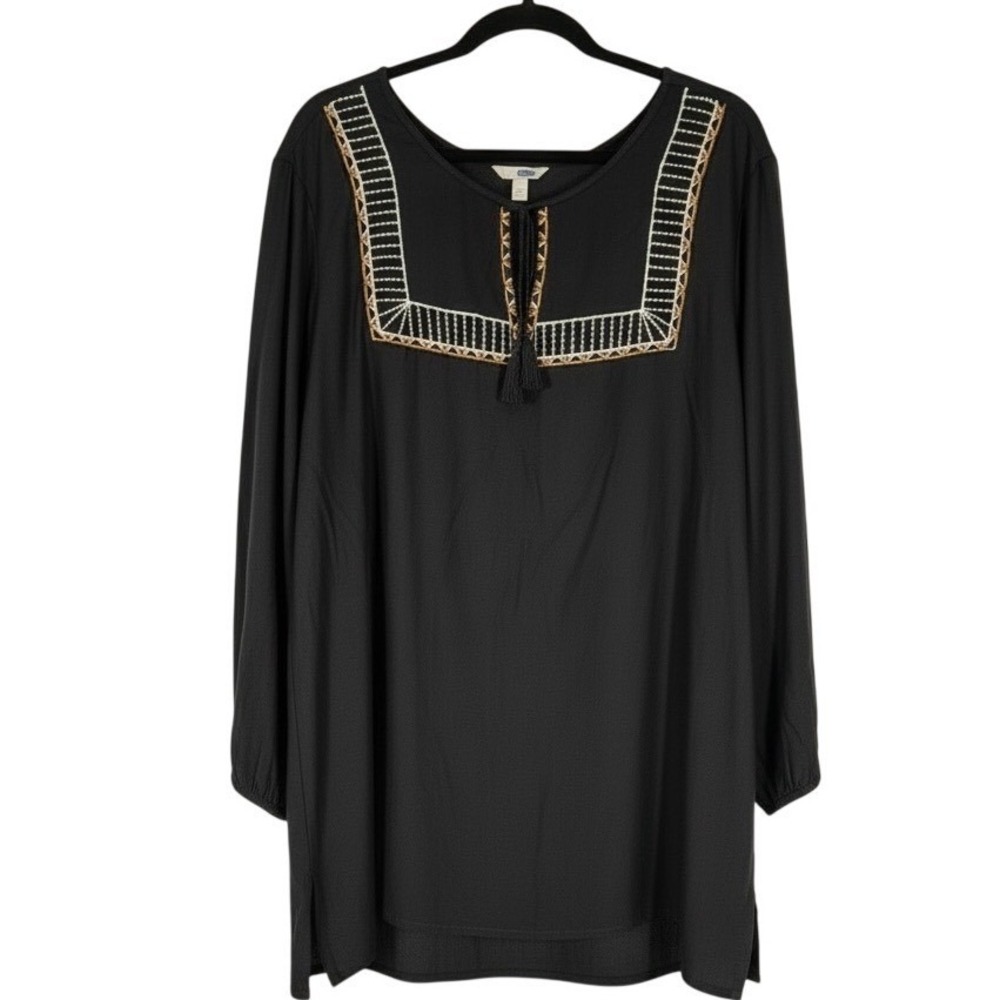 Old Navy XXL Black Embroidered Tunic Boho Peasant Top Flowy